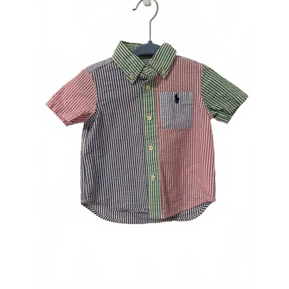 RALPH LAUREN Baby Boys Patchwork Seersucker Button Down – 9M